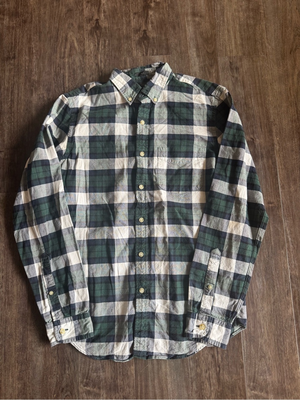 J. Crew Green and White Plaid Button-Down Shirt